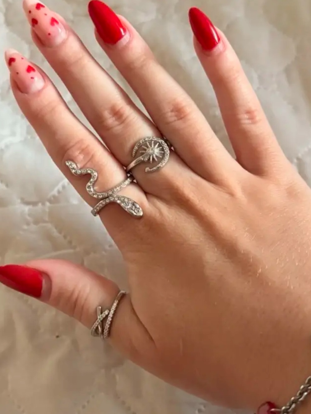 Size 8 Silver Snake Crystal Ring - Picture 4 of 5